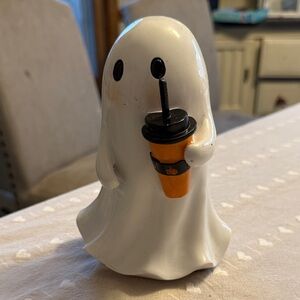 Ashland White Ceramic Ghost Figurine Holding Orange Cup